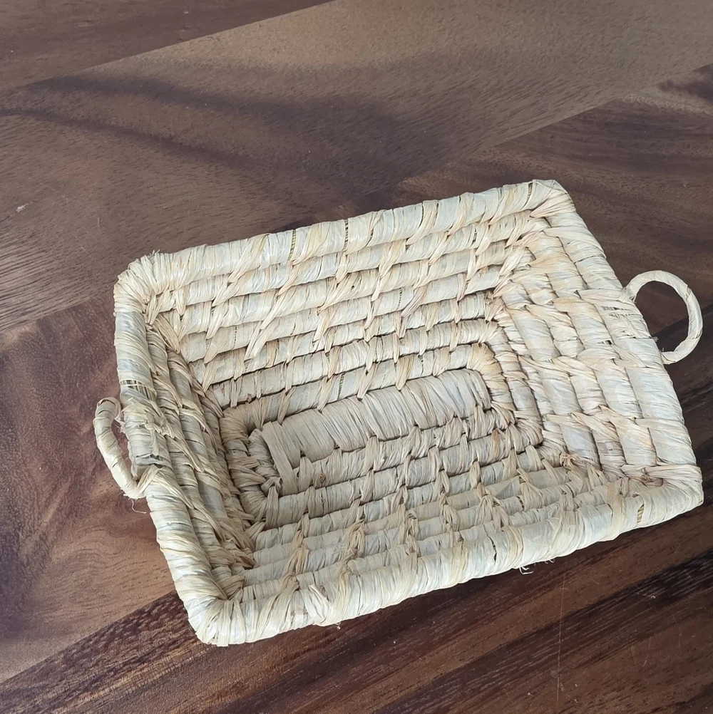 Handwoven Mini Rectangular Seagrass Serving Tray - Natural Small Trinket Tray